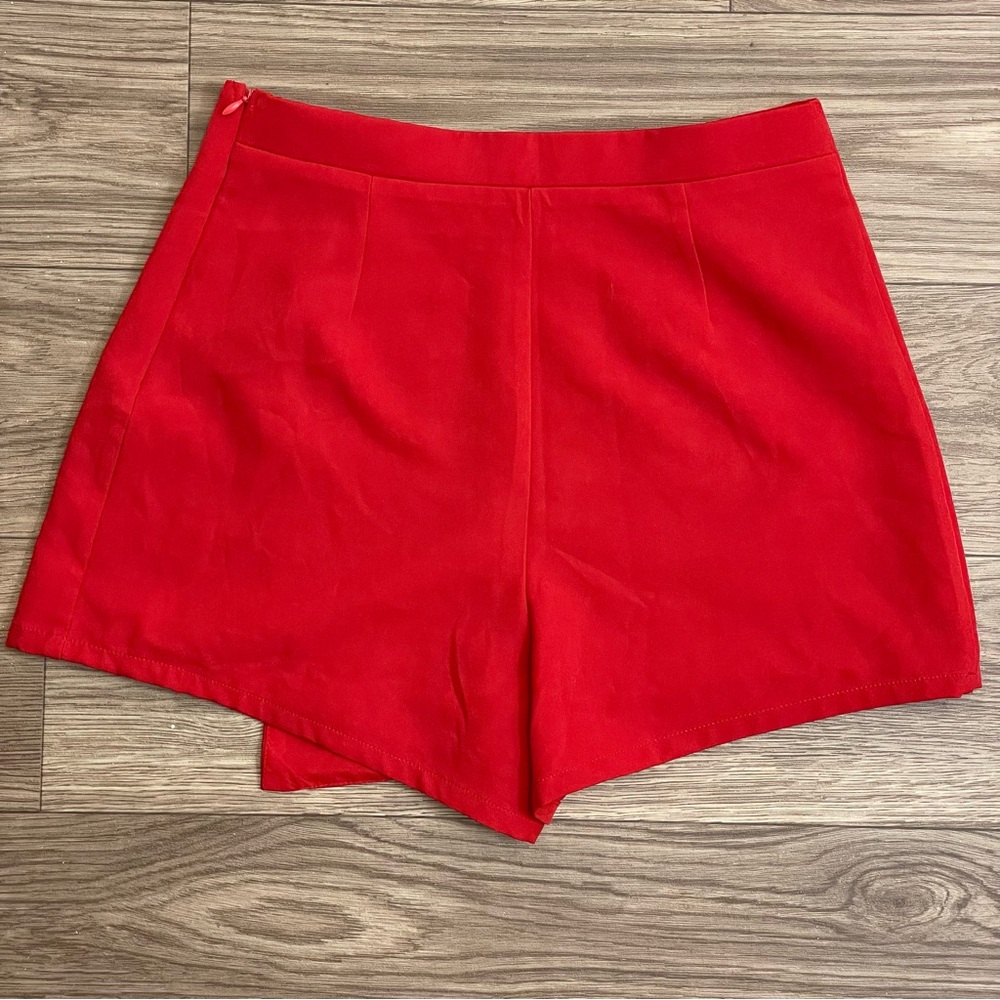 Lulumari Red Rhinestone Bow Wrap Front Mini Skort - Picture 10 of 10